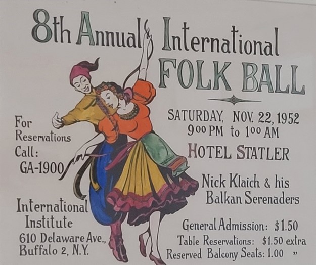 A poster advertising the 8th Annunal International Insitute Folk Ball